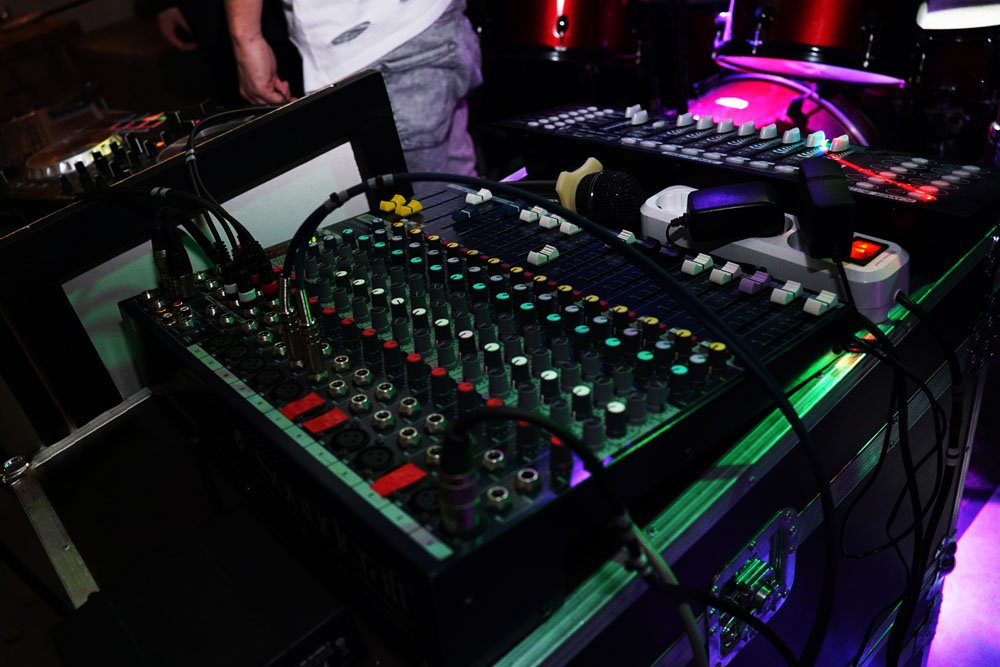 DJ console set up for evening event entertainment