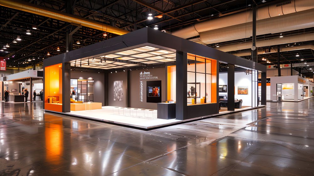 Modern trade show booth designed and built by River Stone